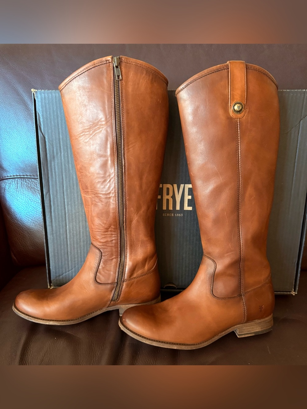 NWT Frye Melissa Tall Inside Zip Leather Boot | W9.0 | Cognac